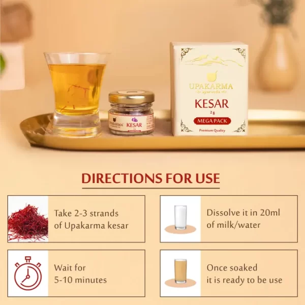 Upakarma Pure, Natural, Finest A+ Grade Kashmiri Saffron / Kesar 2g (Mega Pack) - Nourish Your Skin