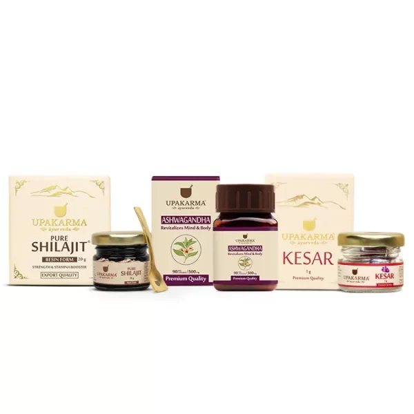 Combo Pack of Shilajit Resin 20g, Kesar 1g, Ashwagandha 90 Capsules