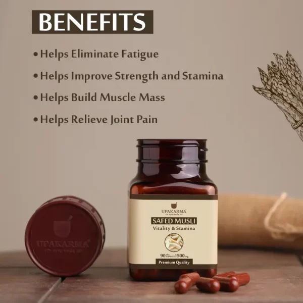 Upakarma Safed Musli Capsules | Health Benefits Of Safed Musli | Safed Musli Uses | Boosts Immunity & Strength Pack 1